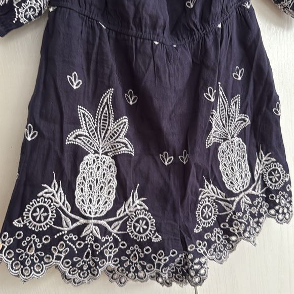 Farm Rio x Anthro Jackie Embroidered Linen Off-Shoulder Pineapple Navy Romper S - Picture 10 of 13